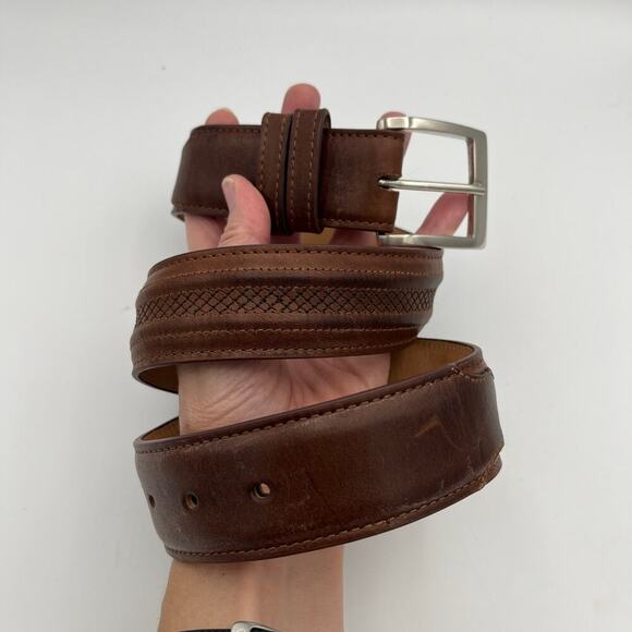 JRC & Sons Men's Brown Bovine Leather Belt Silver Tone Buckle Size 32 - Picture 1 of 10